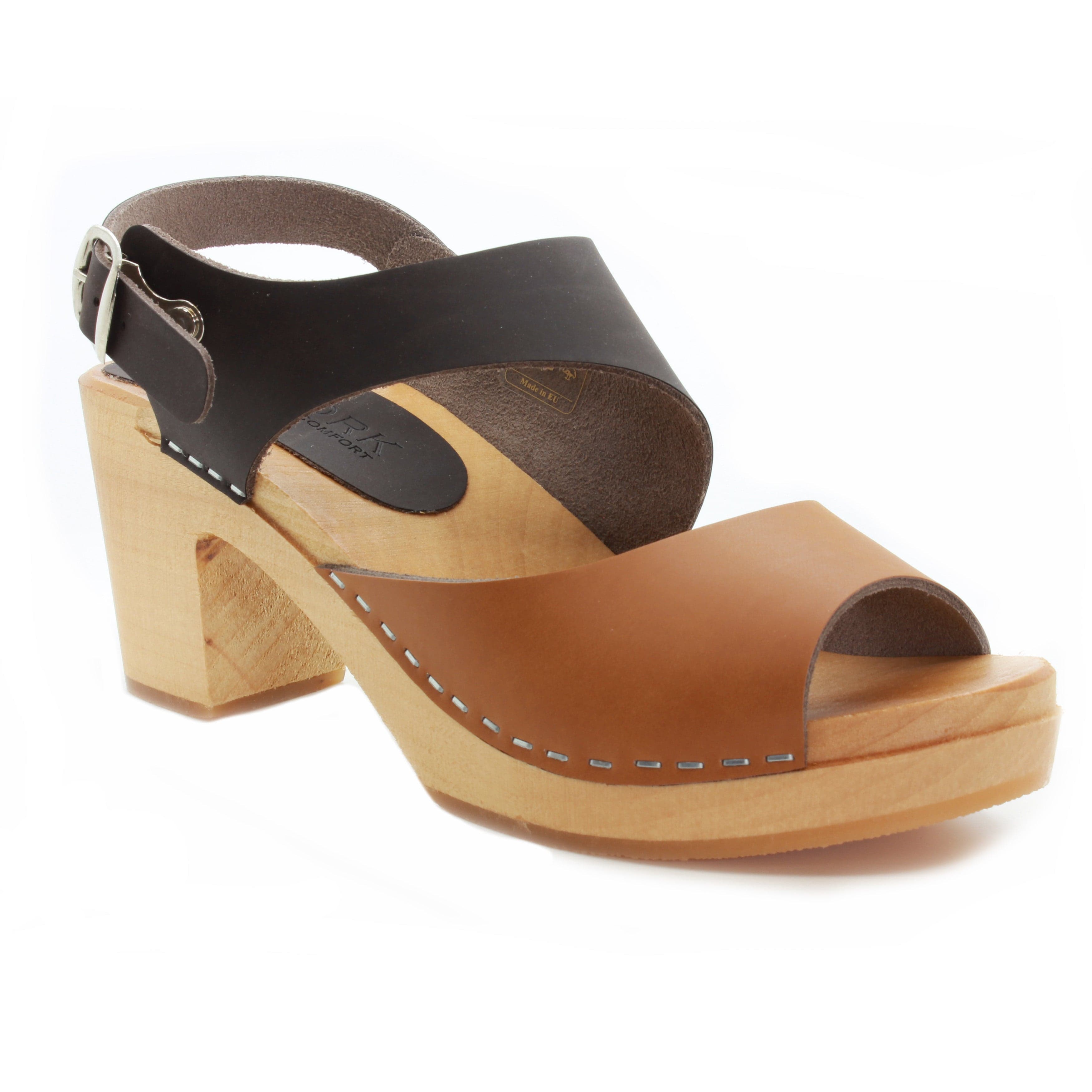 BJORK MARIE Swedish Wood Clog Sandals In Combi-Brown Oiled Leather ...