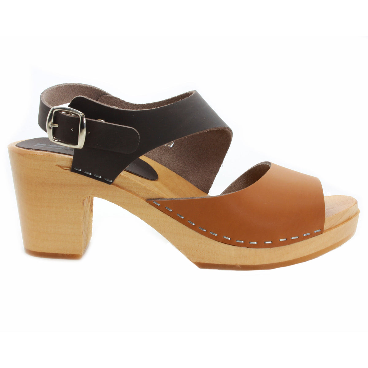 BJORK BJORK MARIE Swedish Wood Clog Sandals in Combi-Brown Oiled Leather