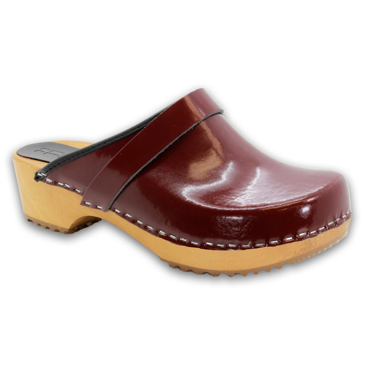 BJORK 757012-47-36 BJORK LEIA Wood Classic Open Back Maroon Patent Leather Clogs - CLOSEOUT Maroon / EU-36