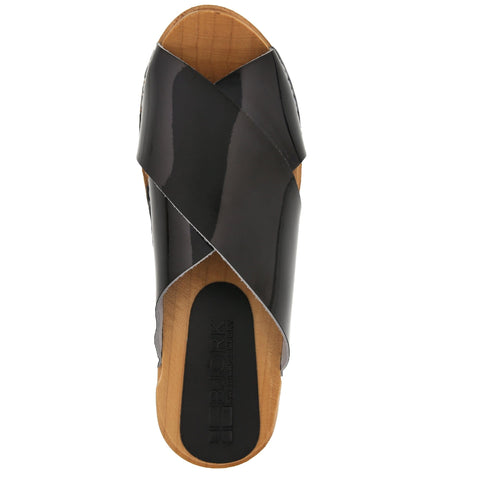 BJORK BJORK EEVI Criss-Cross Wood Clog Sandals in Patent Leather