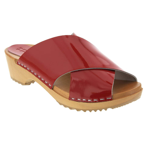 BJORK 754402-4-36 BJORK EEVI Criss-Cross Wood Clog Sandals in Patent Leather Red / EU-36