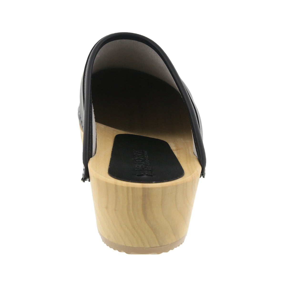BJORK BJORK Maja Wood Open Back Black Leather Clogs
