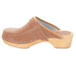 BJORK BJORK Maja Wood Open Back Brown Leather Clogs