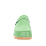 BJORK BJORK Maja Wood Open Back Green Leather Clogs