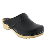 BJORK 600000-2-36 BJORK Maja Wood Open Back Black Leather Clogs Black / EU-36
