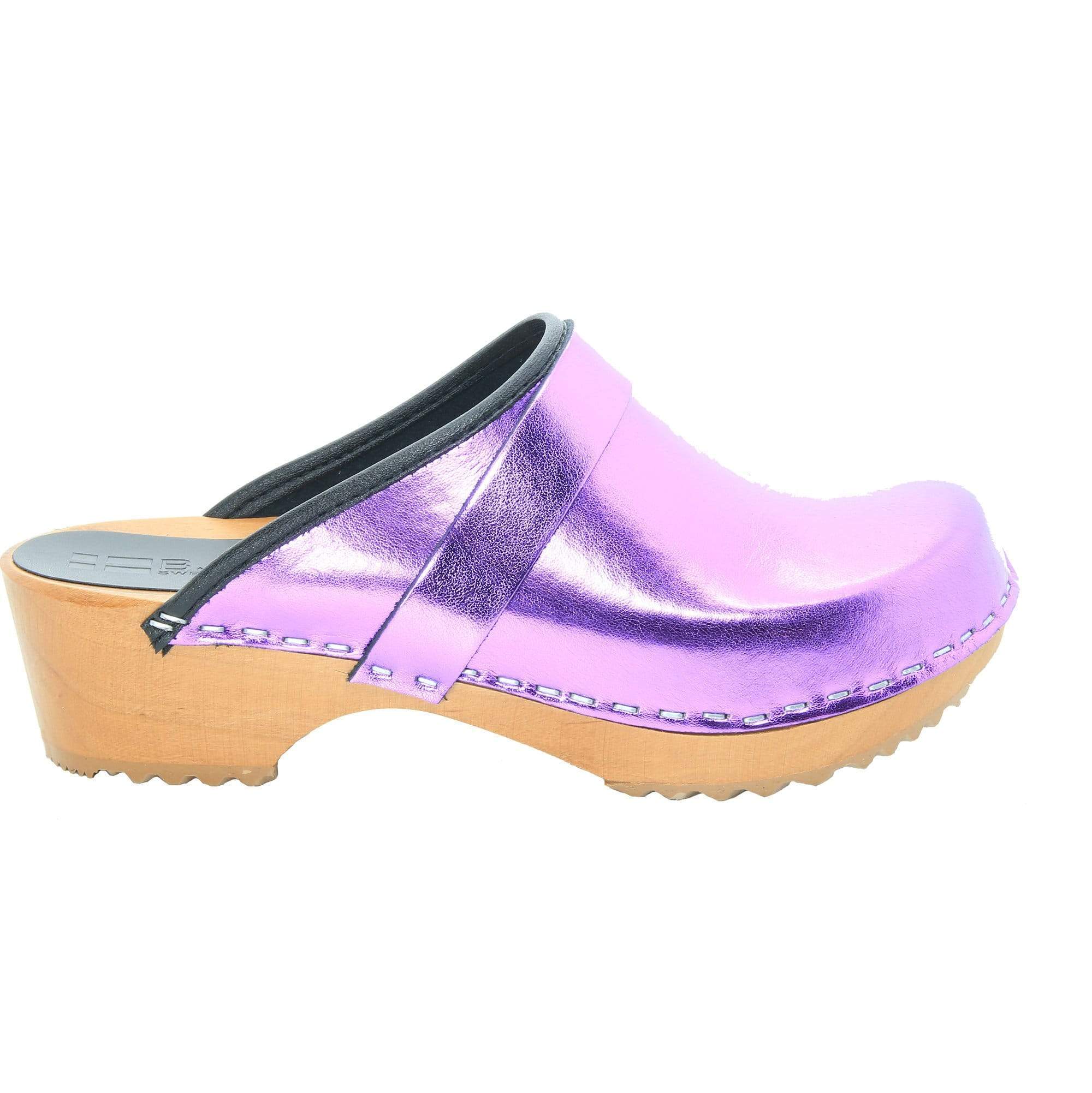 BJORK Maja Wood Open Back Metallic Leather Clogs - CLOSEOUT– ClogOutlet.com