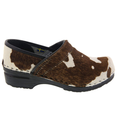 BJORK BJORK PROFESSIONAL Safari Collection Leather Clogs in Brown and White Cow
