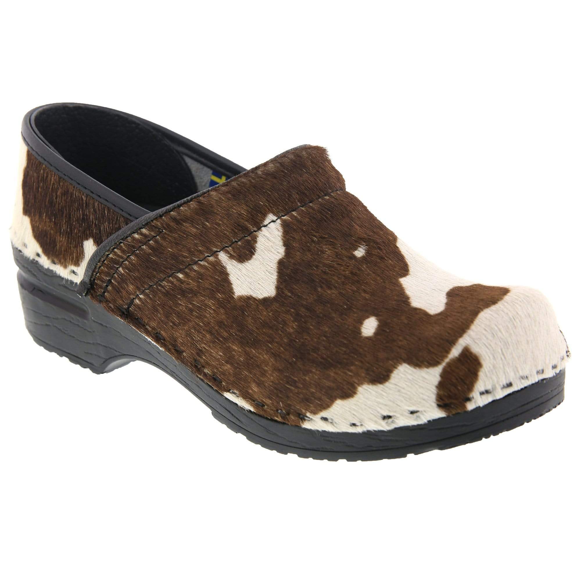 BJORK PROFESSIONAL Safari Collection Leather Clogs in Brown and White Cow