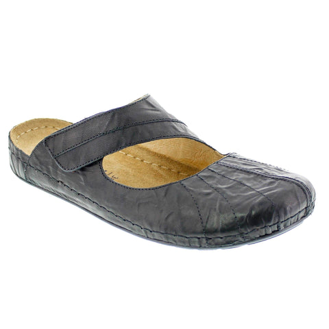 Sanosan 516326-8101-36 Sanosan Meredith Open Back Clog in Crinkled Leather - Comfort Plus Black / EU-36